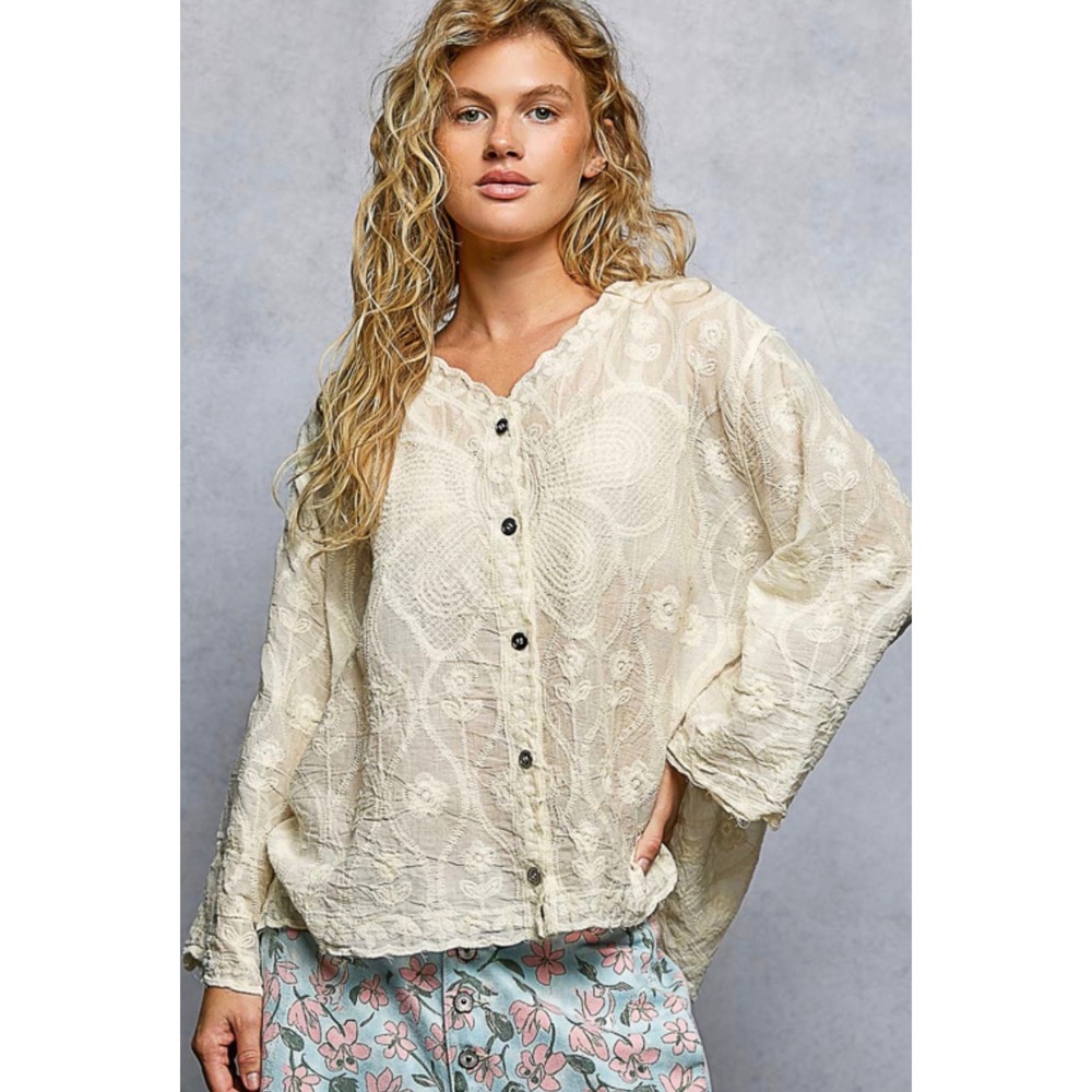 222. New Pol Embroidered Lace Cardigan Top Cream Floral Butterfly One Size S-L
